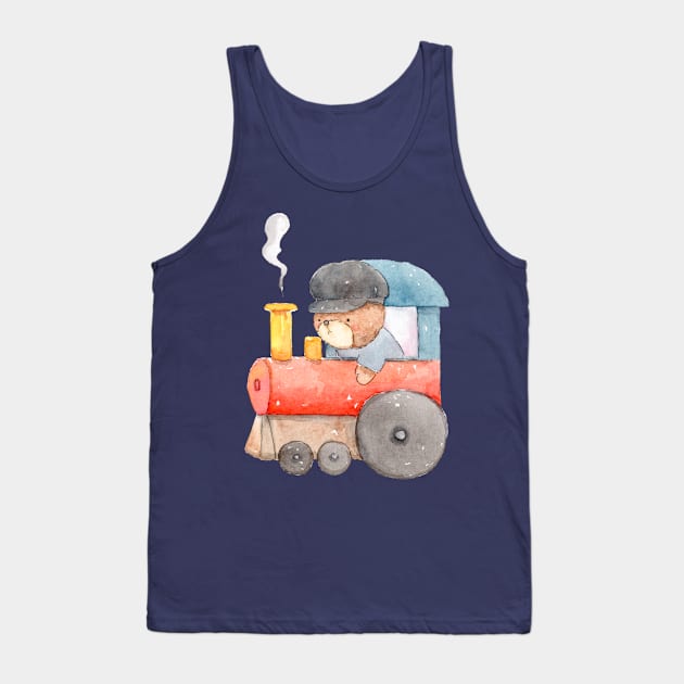 Bear Riding Train Watercolor for Kids Tank Top by LaarniGallery